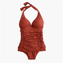 Ruched halter one-piece swimsuit