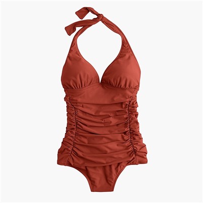 Ruched halter one-piece swimsuit