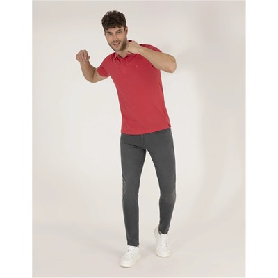 Kırmızı Slim Fit Polo Yaka Basic Tişört