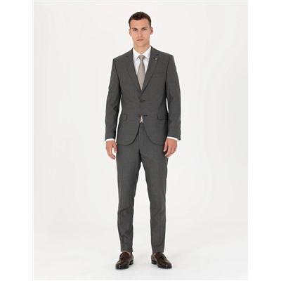 Çizgili Kahverengi Ekstra Slim Fit Takım Elbise