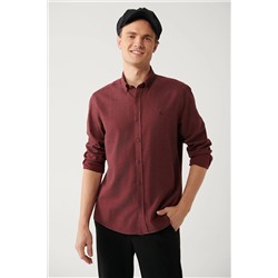Avva Erkek Bordo Düğmeli Yaka Balıksırtı Flanel Regular Fit Gömlek B002033