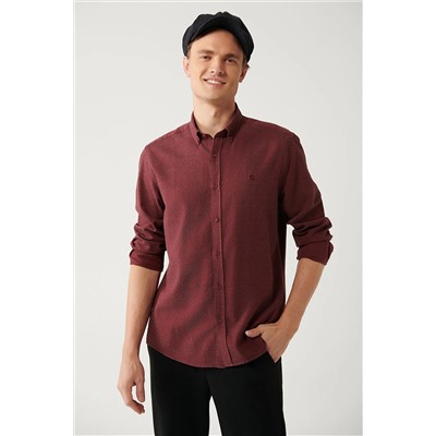 Avva Erkek Bordo Düğmeli Yaka Balıksırtı Flanel Regular Fit Gömlek B002033