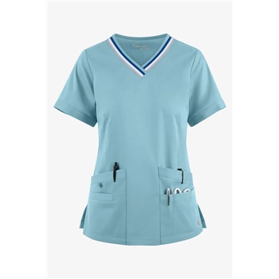 Butter-Soft STRETCH Women's 5-Pocket Short Sleeve V-Neck with Sport Trim Detail Scrub Top