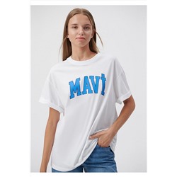 Mavi Logo Baskılı Beyaz Tişört Oversize / Geniş Kesim 1600843-70000