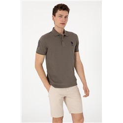 Erkek Slim Fit Polo Yaka Vizon Basic Tişört
