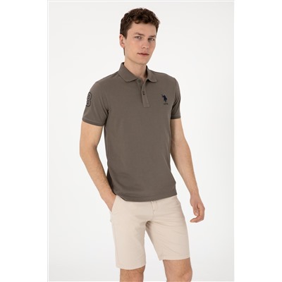Erkek Slim Fit Polo Yaka Vizon Basic Tişört