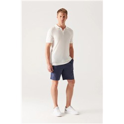 Avva Erkek Indigo %100 Pamuk Yandan Cepli Beli Lastikli Keten Dokulu Relaxed Fit Rahat Kesim Şort E003603