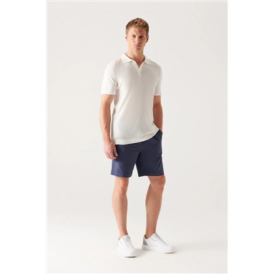 Avva Erkek Indigo %100 Pamuk Yandan Cepli Beli Lastikli Keten Dokulu Relaxed Fit Rahat Kesim Şort E003603