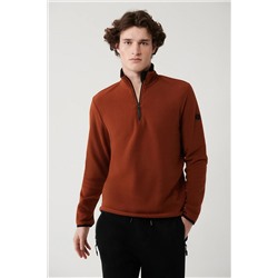 Avva Erkek Kiremit Polar Sweatshirt Dik Yaka Soğuğa Dayanıklı Yarım Fermuarlı Standart Fit Normal Kesim E001068