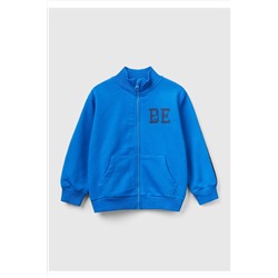 United Colors of BenettonErkek Çocuk Saks Mavi Slogan Baskılı Renk Bloklu Sweatshirt