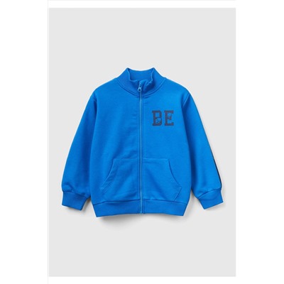 United Colors of BenettonErkek Çocuk Saks Mavi Slogan Baskılı Renk Bloklu Sweatshirt