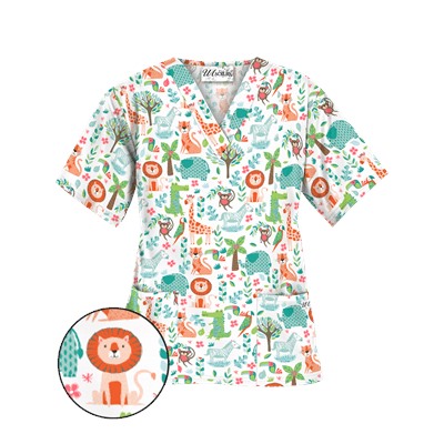 UA Day At The Zoo White Scrub Top