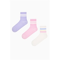 Penti, Colored Stripe Tenis Pembe Beyaz 3lü Soket Çorap