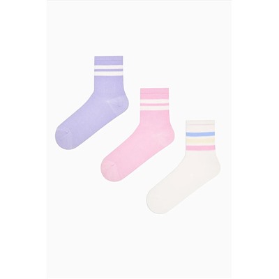 Penti, Colored Stripe Tenis Pembe Beyaz 3lü Soket Çorap
