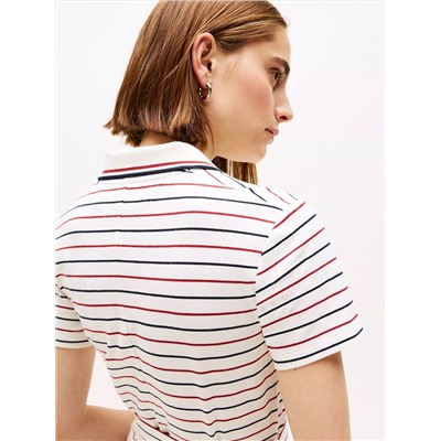 Belted Stretch Pique Polo Midi Dress