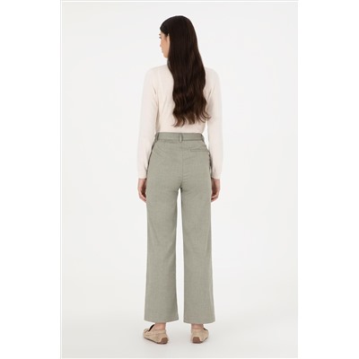 Kadın Haki Straight Fit Kanvas Pantolon
