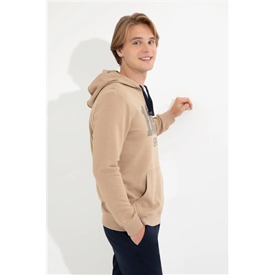 Erkek Camel Kapüşonlu Sweatshirt