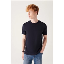 Avva Erkek Lacivert %100 Pamuk Nefes Alan Bisiklet Yaka Standart Fit Normal Kesim T-shirt E001000
