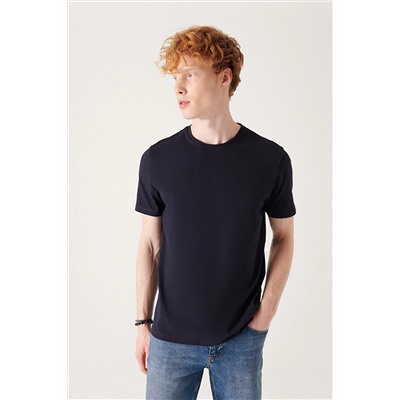 Avva Erkek Lacivert %100 Pamuk Nefes Alan Bisiklet Yaka Standart Fit Normal Kesim T-shirt E001000