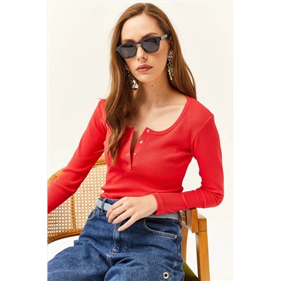 Olalook Kadın Nar Çiçegi Patlı Kaşkorse Bluz