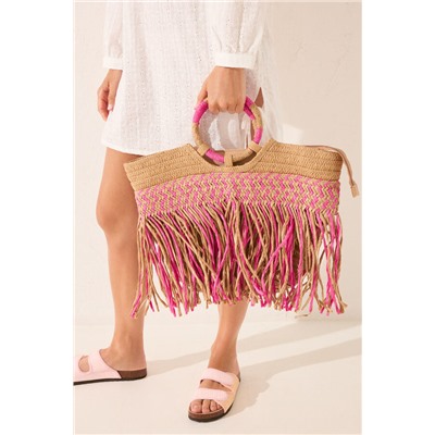 Bolso capazo rosa rafia