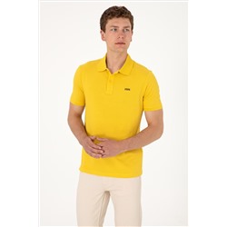 Erkek Regular Fit Polo Yaka Sarı Basic Tişört