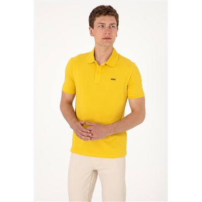 Erkek Regular Fit Polo Yaka Sarı Basic Tişört