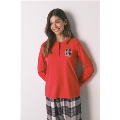 Pijama largo 100% algodón estampado cuadros "Hogwarts"