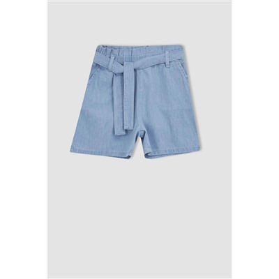 Kız Çocuk Paperbag Esnek Belli Kuşaklı Jean Şort
