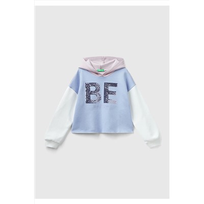 United Colors of BenettonKız Çocuk Lila Mix Slogan Baskılı Crop Sweatshirt