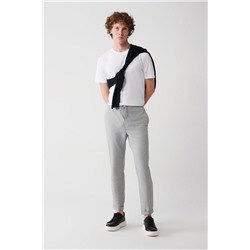 Açık Gri Yandan Cepli Beli Lastikli Bağcıklı Duble Paça Relaxed Fit Rahat Kesim Jogger Pantolon