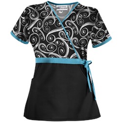 UA Windy White Mock Wrap Print Scrub Top