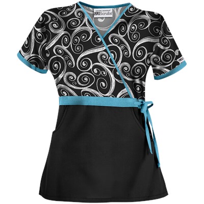 UA Windy White Mock Wrap Print Scrub Top