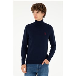 Erkek Slim Fit Boğazlı Yaka Lacivert Basic Kazak