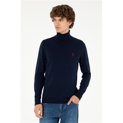 Erkek Slim Fit Boğazlı Yaka Lacivert Basic Kazak