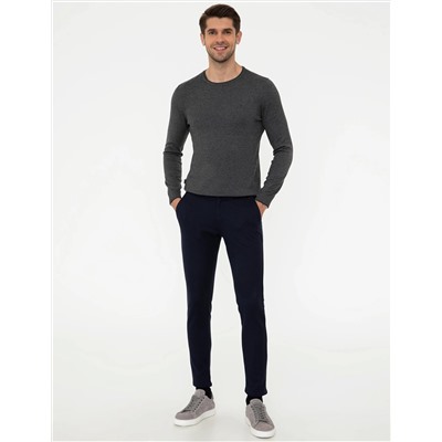 Gri Melanj Slim Fit Bisiklet Yaka Basic Triko Kazak