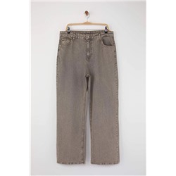 Gri Yüksek Bel Geniş Paça Denim Büyük Beden Jeans TBBSS24CJ00028