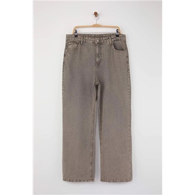 Gri Yüksek Bel Geniş Paça Denim Büyük Beden Jeans TBBSS24CJ00028