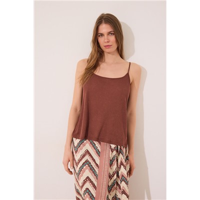 Camiseta tirantes canalé marrón