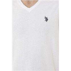 Erkek Regular Fit V Yaka Beyaz Basic Tişört