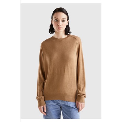 United Colors of Benetton Kadın Taba Kaşmir Karışımlı İnce Kazak 123A108AD106B