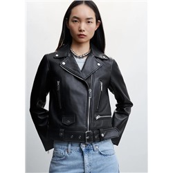 Cazadora biker piel -  Mujer | MANGO OUTLET Melilla