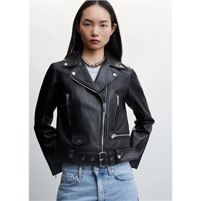 Cazadora biker piel -  Mujer | MANGO OUTLET Melilla