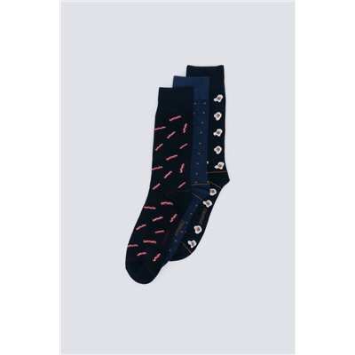 Pack 3 calcetines huevos, puntos y bacon