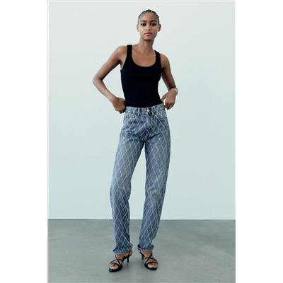 TRF MID-RISE JEANS WITH RHINESTONES