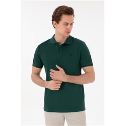 Erkek Slim Fit Polo Yaka Koyu Yeşil Basic Tişört