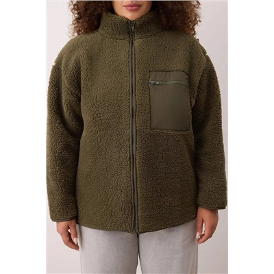 Haki Winter Essentials Kalın Polar Fermuarlı Dik Yaka Cepli Örme Sweatshirt TBBAW26AO00022