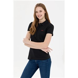 Kadın Siyah Basic Polo Yaka Tişört