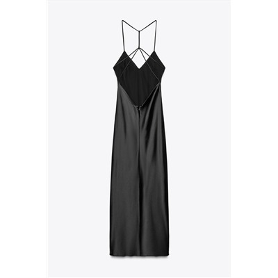 SATIN MIDI DRESS WITH STRAPS ON THE BACK