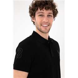 Erkek Slim Fit Polo Yaka Siyah Basic Tişört